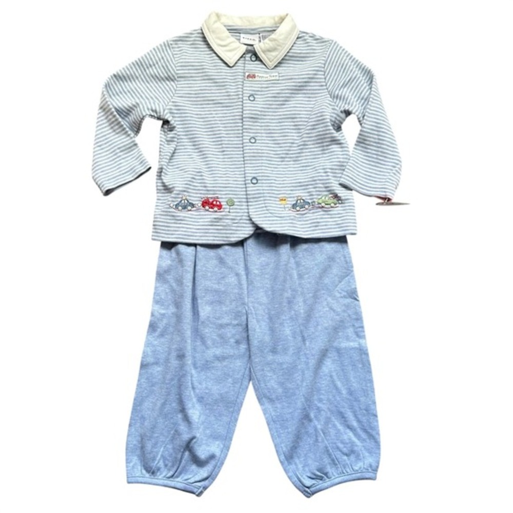 Circo NWT‎ Baby 12M Blue Striped Adorable Team Car Embroidered Outfit Set